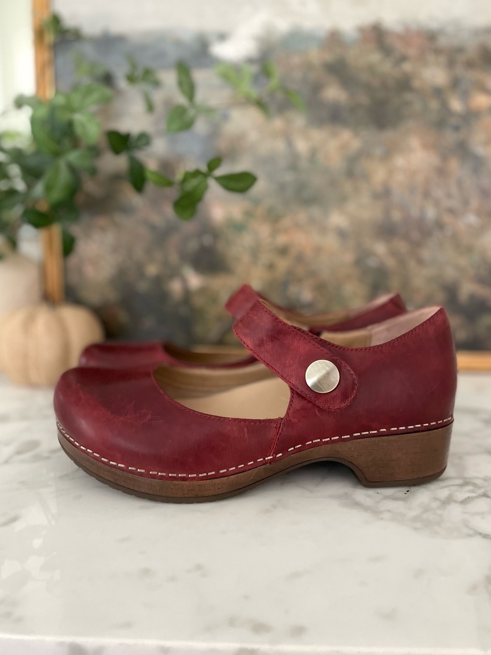 Dansko Beatrice Mary Jane Red Burnished Leather